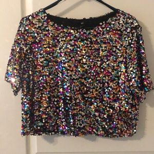 Multi colored sequin crop top
